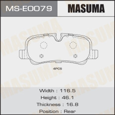 Колодки тормозные дисковые Masuma задние, комплект на ось (4 шт), арт. MS-E0079