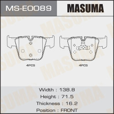 Колодки тормозные дисковые Masuma передние, комплект на ось (4 шт), арт. MS-E0089