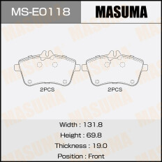 Колодки тормозные дисковые Masuma, передние, комплект на ось (4 шт), арт. MS-E0118