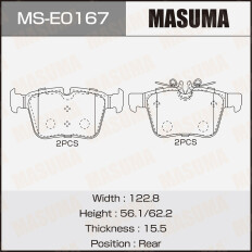 Колодки тормозные дисковые Masuma, задние, комплект на ось (4 шт), арт. MS-E0167