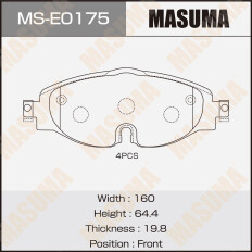 Колодки тормозные дисковые Masuma, передние, комплект на ось (4 шт), арт. MS-E0175