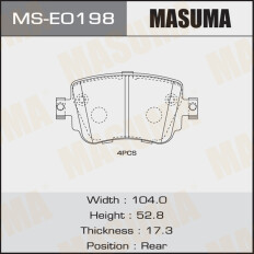 Колодки тормозные дисковые Masuma задние, комплект на ось (4 шт), арт. MS-E0198