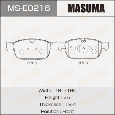 Колодки тормозные дисковые Masuma, передние, для Volvo S60 / S90 / XC60 / XC90, комплект на ось (4 шт), арт. MS-E0216