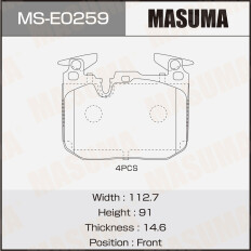 Колодки тормозные дисковые Masuma, передние, комплект на ось (4 шт), арт. MS-E0259