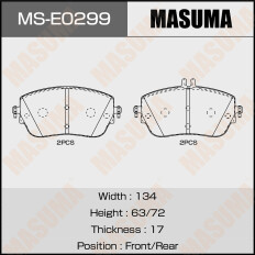 Колодки тормозные дисковые Masuma, передние, комплект на ось (4 шт), арт. MS-E0299