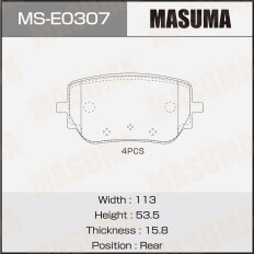 Колодки тормозные дисковые Masuma, задние, комплект на ось (4 шт), арт. MS-E0307