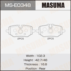 Колодки тормозные дисковые Masuma, задние, комплект на ось (4 шт), арт. MS-E0348