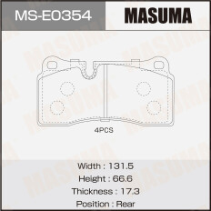 Колодки тормозные дисковые Masuma, задние, комплект на ось (4 шт), арт. MS-E0354