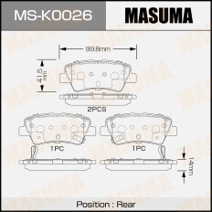 Колодки тормозные дисковые Masuma, задние, комплект на ось (4 шт), арт. MS-K0026