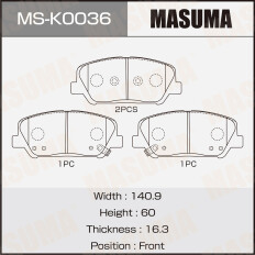 Колодки тормозные дисковые Masuma, передние, комплект на ось (4 шт), арт. MS-K0036