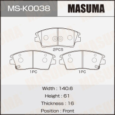 Колодки тормозные дисковые Masuma, передние, комплект на ось (4 шт), арт. MS-K0038