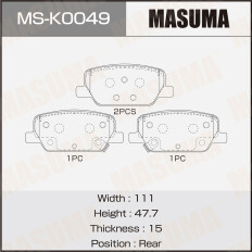 Колодки тормозные дисковые Masuma, задние, комплект на ось (4 шт), арт. MS-K0049