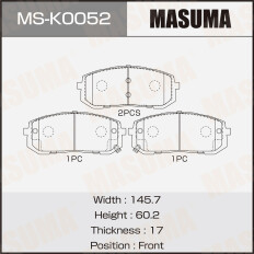 Колодки тормозные дисковые Masuma, передние, комплект на ось (4 шт), арт. MS-K0052