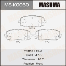 Колодки тормозные дисковые Masuma, передние, комплект на ось (4 шт), арт. MS-K0060