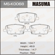 Колодки тормозные дисковые Masuma, задние, комплект на ось (4 шт), арт. MS-K0068