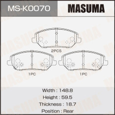 Колодки тормозные дисковые Masuma, задние, комплект на ось (4 шт), арт. MS-K0070