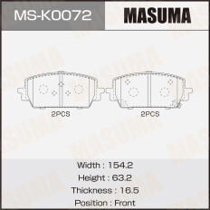 Колодки тормозные дисковые Masuma, передние, комплект на ось (4 шт), арт. MS-K0072