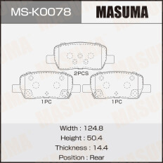Колодки тормозные дисковые Masuma, задние, комплект на ось (4 шт), арт. MS-K0078