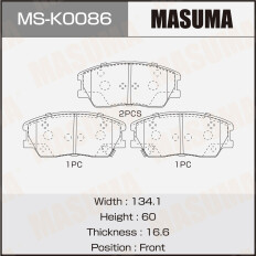 Колодки тормозные дисковые Masuma, передние, комплект на ось (4 шт), арт. MS-K0086