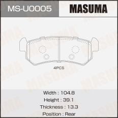 Колодки тормозные дисковые Masuma, задние, комплект на ось (4 шт), арт. MS-U0005