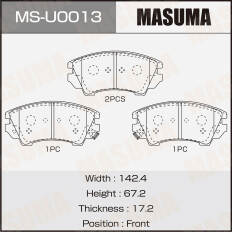 Колодки тормозные дисковые Masuma, передние, комплект на ось (4 шт), арт. MS-U0013