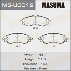 Колодки тормозные дисковые Masuma передние, комплект на ось (4 шт), арт. MS-U0019
