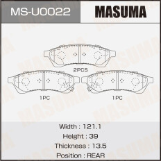 Колодки тормозные дисковые Masuma, задние, комплект на ось (4 шт), арт. MS-U0022