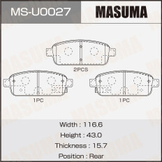 Колодки тормозные дисковые Masuma, задние, комплект на ось (4 шт), арт. MS-U0027