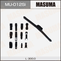 Щетка стеклоочистителя Masuma Silicone 300мм (12") бескаркасная, всесезонная, силиконовая, со спойлером, 13 переходников, 1 шт, арт. MU-012Si