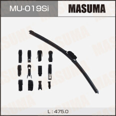 Щетка стеклоочистителя Masuma Silicone 475мм (19") бескаркасная, всесезонная, силиконовая, со спойлером, 13 переходников, 1 шт, арт. MU-019Si