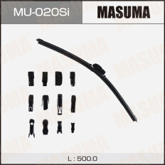 Щетка стеклоочистителя Masuma Silicone 500мм (20") бескаркасная, всесезонная, силиконовая, со спойлером, 13 переходников, 1 шт, арт. MU-020Si