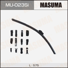 Щетка стеклоочистителя Masuma Silicone 575мм (23") бескаркасная, всесезонная, силиконовая, со спойлером, 13 переходников, 1 шт, арт. MU-023Si