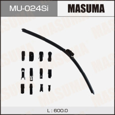 Щетка стеклоочистителя Masuma Silicone 600мм (24") бескаркасная, всесезонная, силиконовая, со спойлером, 13 переходников, 1 шт, арт. MU-024Si