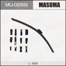 Щетка стеклоочистителя Masuma Silicone 625мм (25") бескаркасная, всесезонная, силиконовая, со спойлером, 13 переходников, 1 шт, арт. MU-025Si
