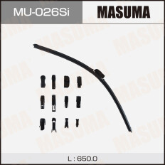 Щетка стеклоочистителя Masuma Silicone 650мм (26") бескаркасная, всесезонная, силиконовая, со спойлером, 13 переходников, 1 шт, арт. MU-026Si