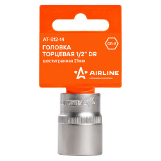 Головка торцевая Airline, короткая, 6-гранная, под квадрат 1/2", 21мм, арт. AT-S12-14
