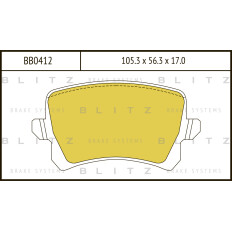Колодки тормозные дисковые Blitz, задние, комплект на ось (4 шт), арт. BB0412