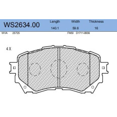 Колодки тормозные дисковые Jeenice, комплект на ось (4 шт), арт. WS2634.00