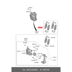 Колодки тормозные дисковые Hyundai/KIA, передние, комплект на ось (4 шт), арт. 58101K0A50