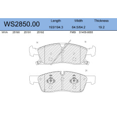 Колодки тормозные дисковые Jeenice, комплект на ось (4 шт), арт. WS2850.00