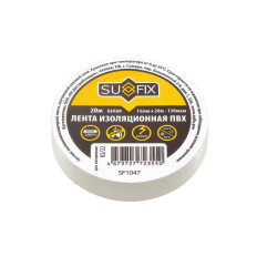 Лента клейкая изоляционная SUFIX, ПВХ, 15мм x 20м, белая, арт. SF1047