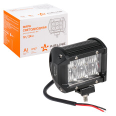 Фара светодиодная (балка) двухрядная, 6 LED 5D линза рабочий свет, 18W, (98х78х65) 12/24V AIRLINE, арт. ALED043