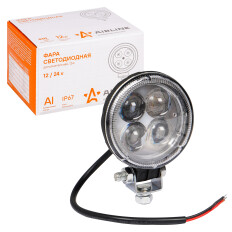 Фара светодиодная круглая, 4 LED направленный свет, 12W, (83х83х51) 12/24V AIRLINE, арт. ALED003