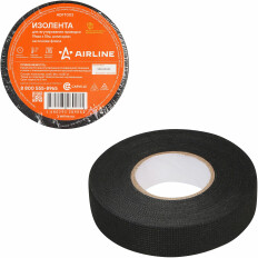 Лента клейкая изоляционная Airline, флисовая, 19мм x 15м, черная, арт. ADFT003