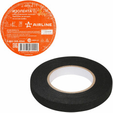 Лента клейкая изоляционная Airline, флисовая, 9мм x 10м, черная, арт. ADFT006