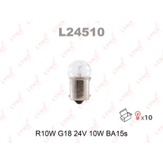 Лампа LYNXauto R10W (BA15s, G18), 24В, 10Вт, 1 шт, арт. L24510