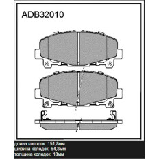 Колодки тормозные дисковые Allied Nippon, передние, комплект на ось (4 шт), арт. ADB32010