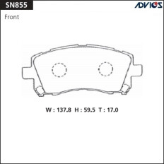 Колодки тормозные дисковые Advics передние, комплект на ось (4 шт), арт. SN855