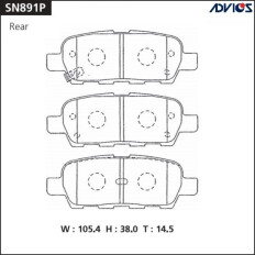 Колодки тормозные дисковые Advics задние, комплект на ось (4 шт), арт. SN891P