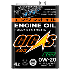 Масло моторное Gigas ECO 0w20, синтетическое, API SQ, ILSAC GF-7A, для бензинового двигателя, 4л, арт. G0020-004